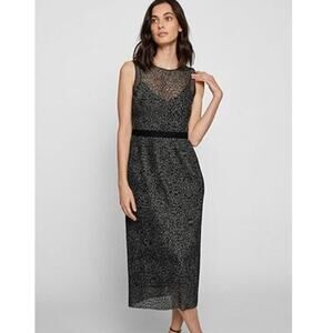 Hugo Boss Delyra Dress Women 6 Black Metallic Sleeveless Romantic Evening Midi